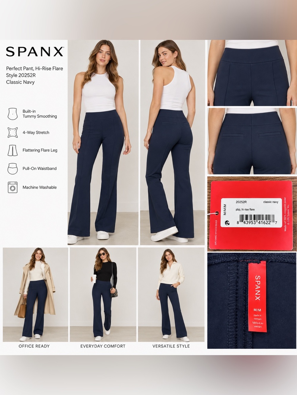 NWT SPANX Perfect Black Pant Hi-Rise Flare Classic Navy Size M